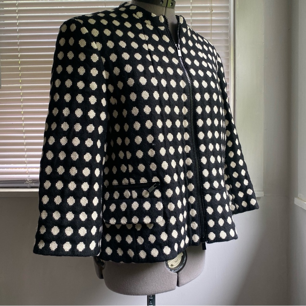 JONEW NEW YORK Women's Black White Polla Dot Wool Blazer Size M